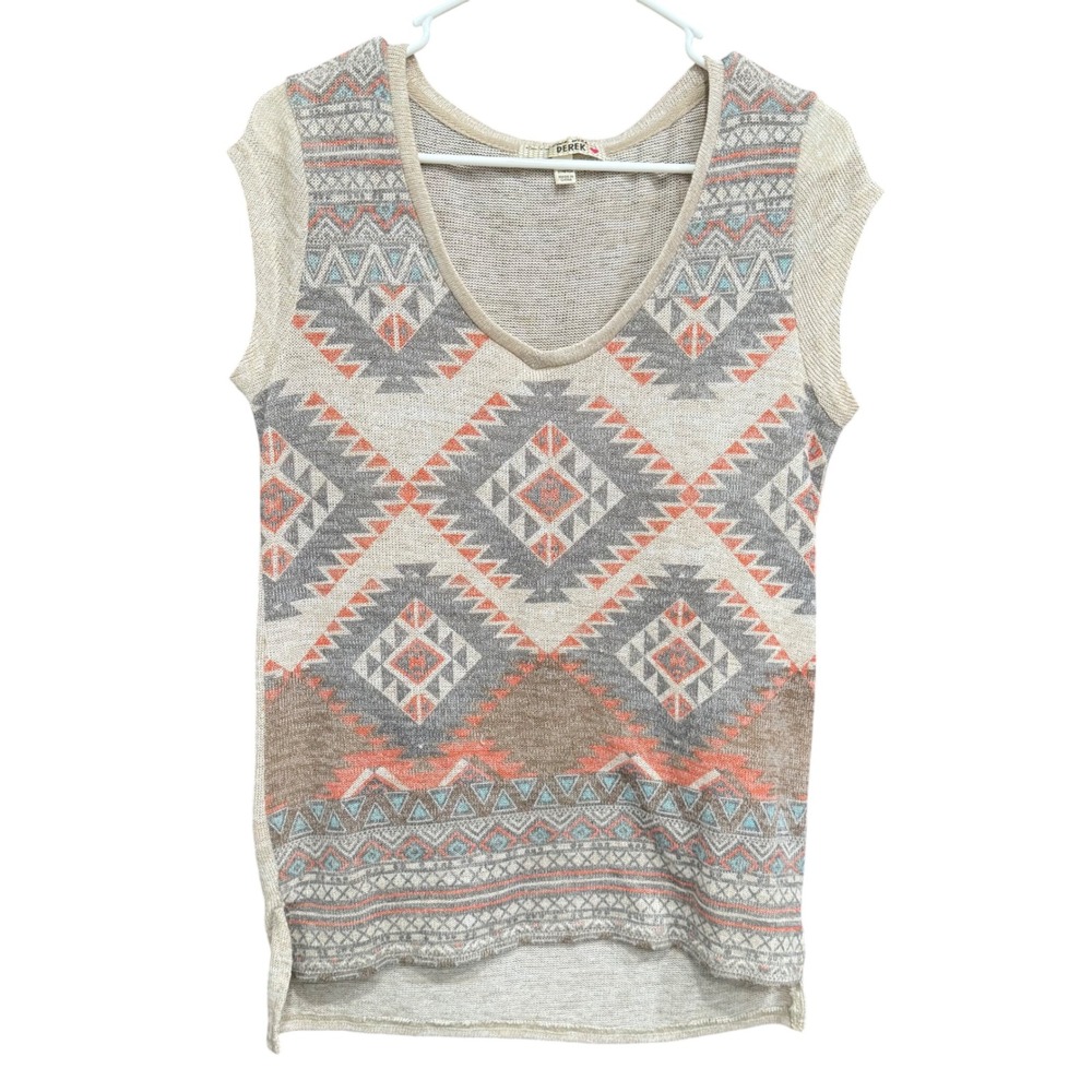 Derek Geometric Print Tank Top Sleeveless Knit Stretch Casual Large